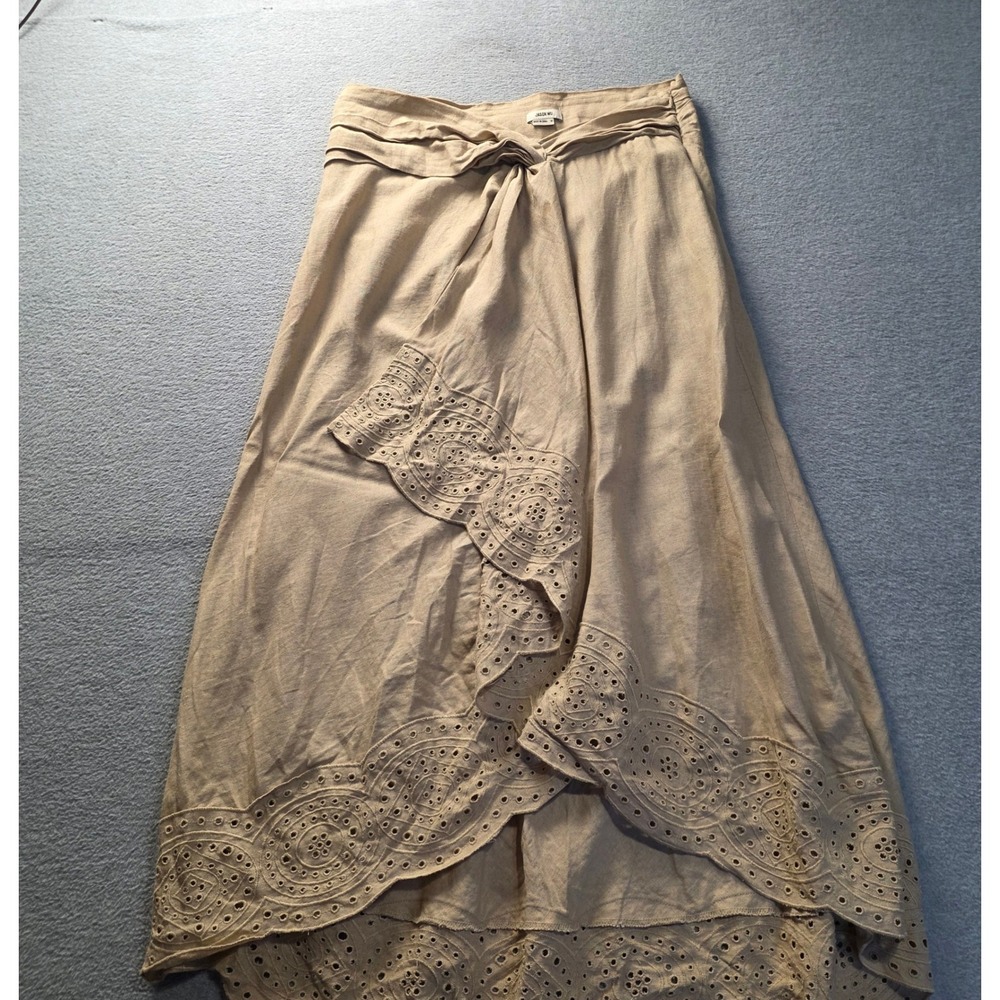 Jason Wu Eyelet Maxi Skirt Womens 10 Beige Ruffle Wrap Asymmetrical Boho Resort